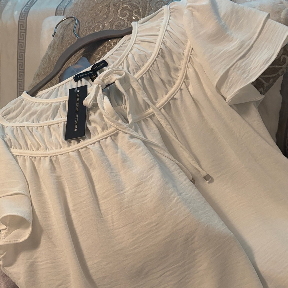 Adrienne Vittadini Cream Blouse with Gathered Neckline